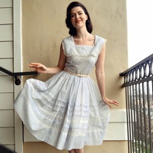 Lovely Sheer vintage 1950s 50s pale blue Swiss dot dress